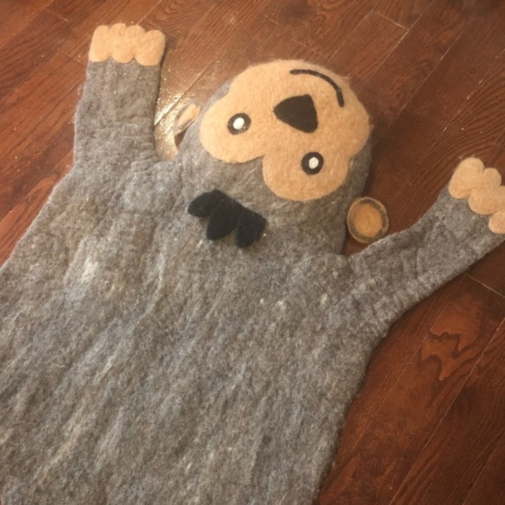 Large 100% wool, hand felted kids play rug / monkey or sloth